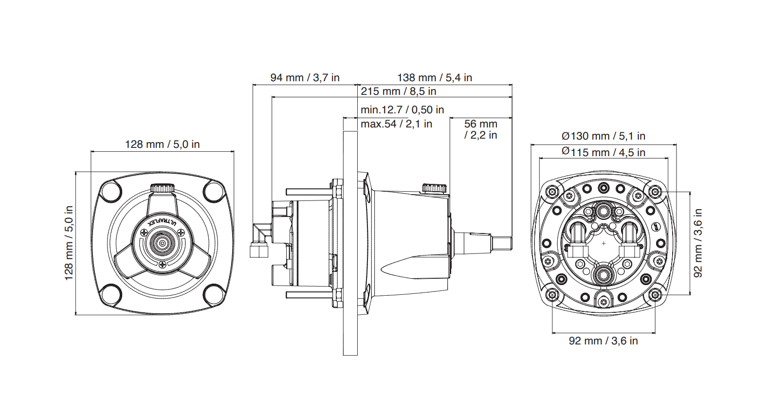 45.273.00 - 143503 - ULTRAFLEX Kit GoTech-OBF jusqu'à 115 CV - pompe - dimensions